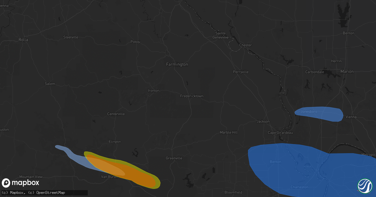 Hail map in Fredericktown, MO on August 19, 2026