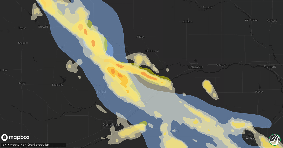 Hail map in Fullerton, NE on August 19, 2026