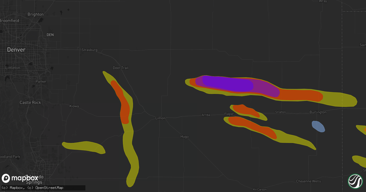 Hail map in Genoa, CO on August 19, 2026