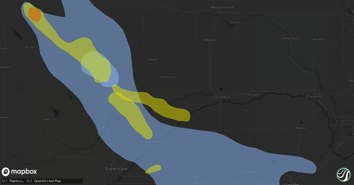 Hail map in Genoa, NE on August 19, 2026