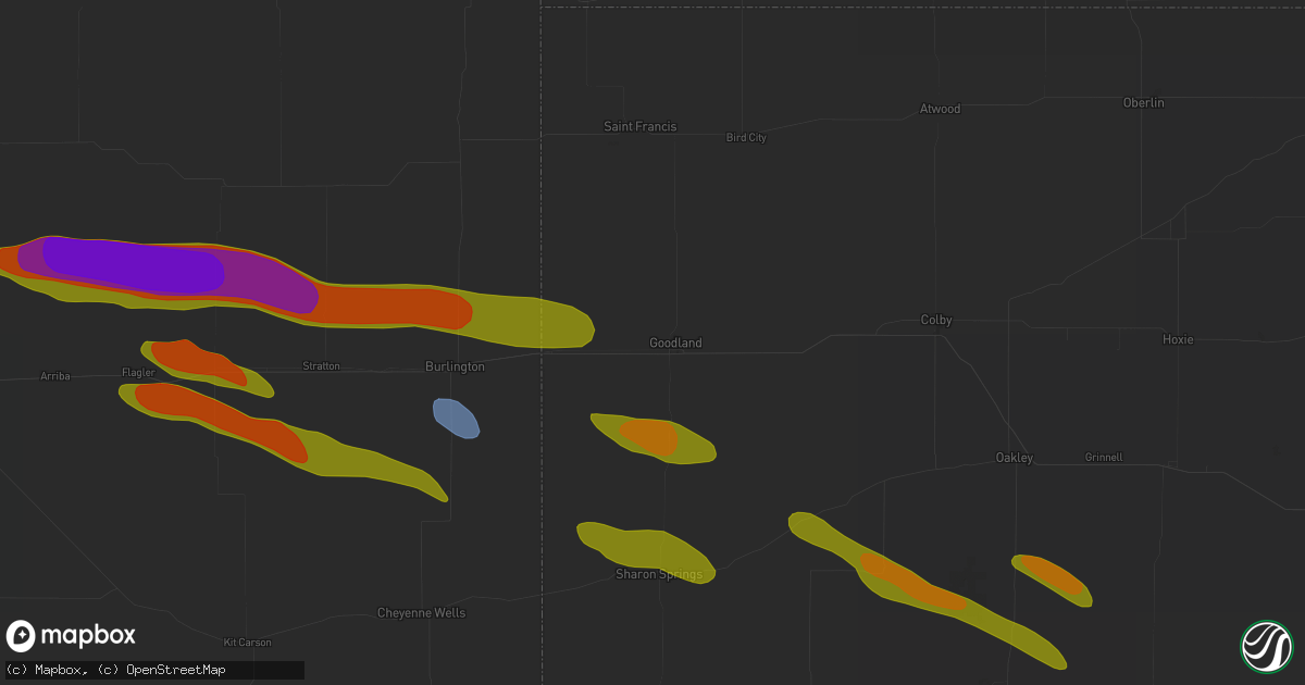 Hail map in Goodland, KS on August 19, 2026