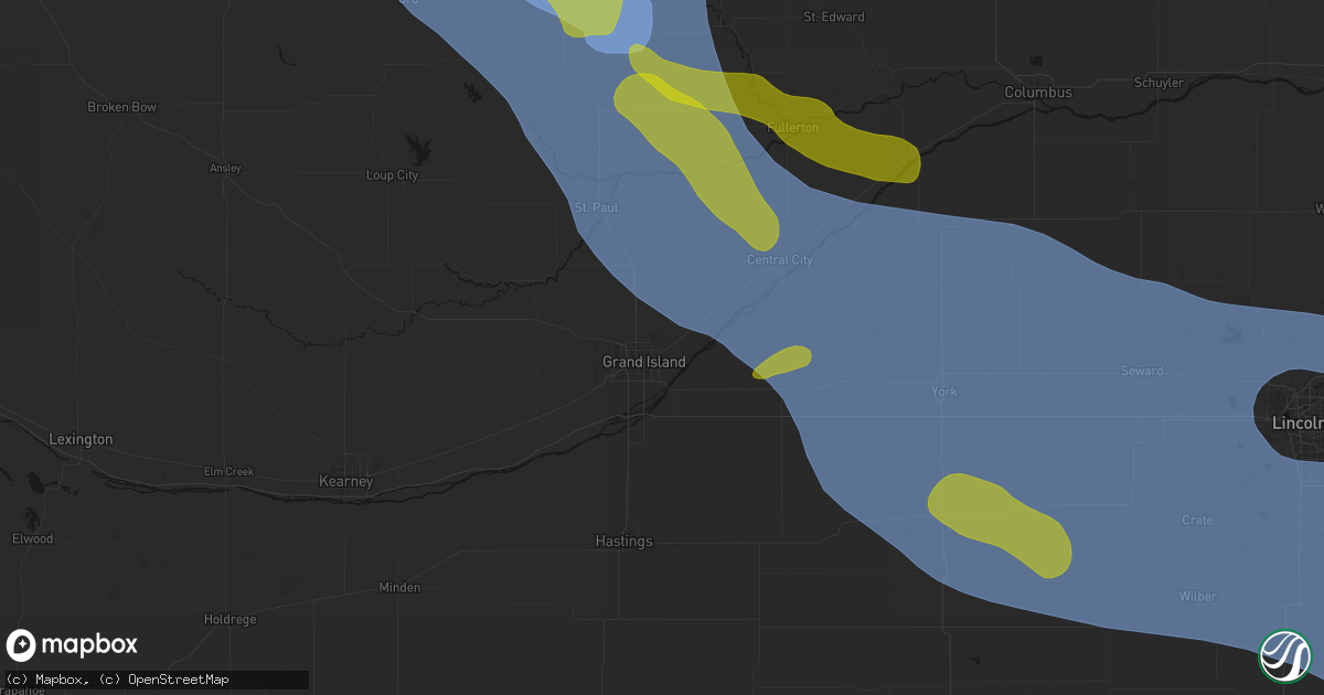 Hail map in Grand Island, NE on August 19, 2026