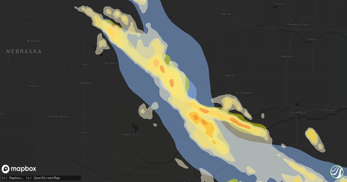Hail map in Greeley, NE on August 19, 2026