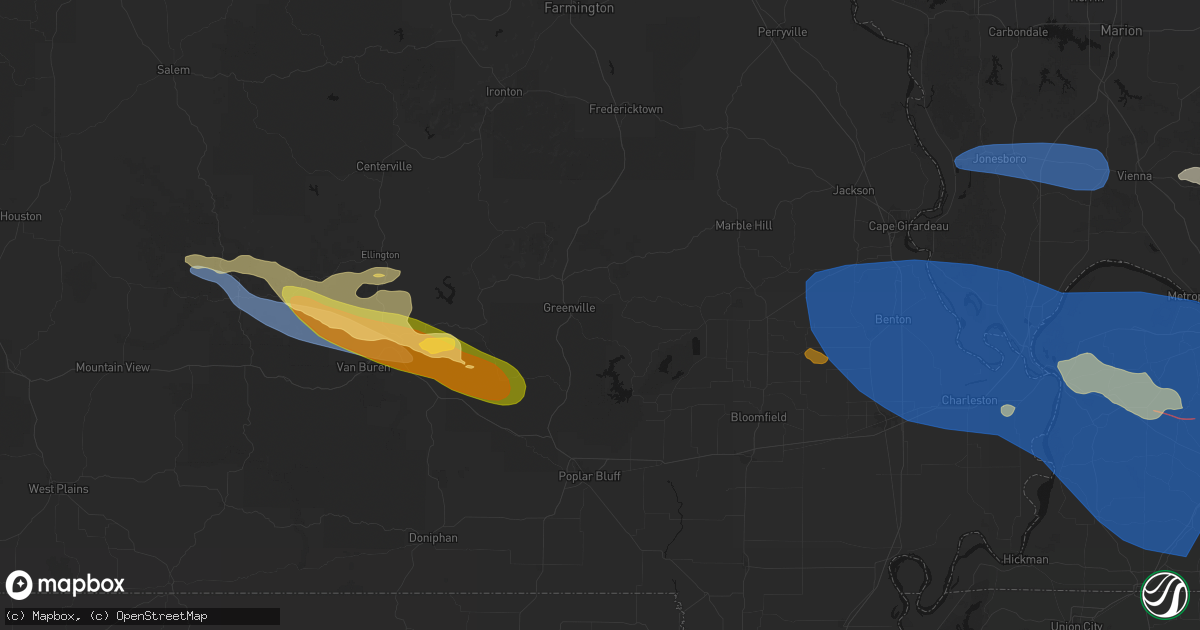Hail map in Greenville, MO on August 19, 2026