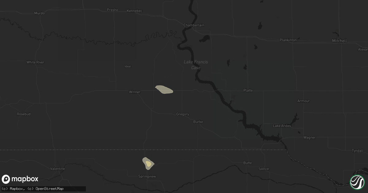 Hail map in Gregory, SD on August 19, 2026