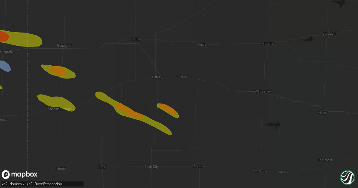 Hail map in Grinnell, KS on August 19, 2026