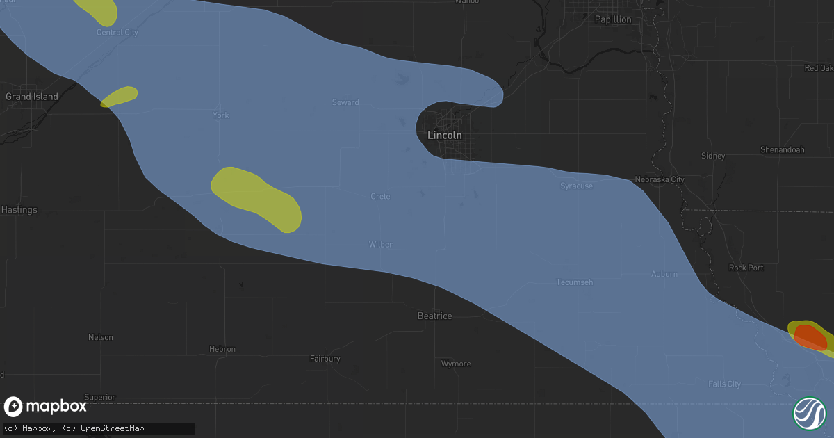 Hail map in Hallam, NE on August 19, 2026