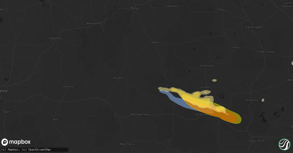 Hail map in Hartshorn, MO on August 19, 2026