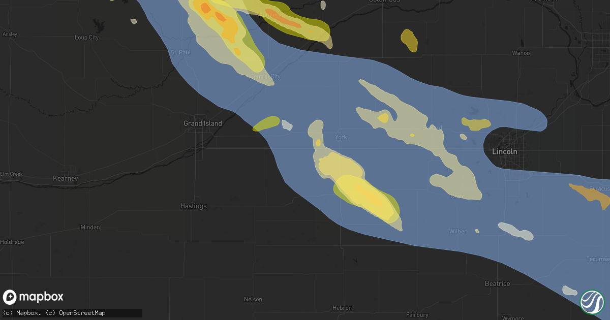 Hail map in Henderson, NE on August 19, 2026