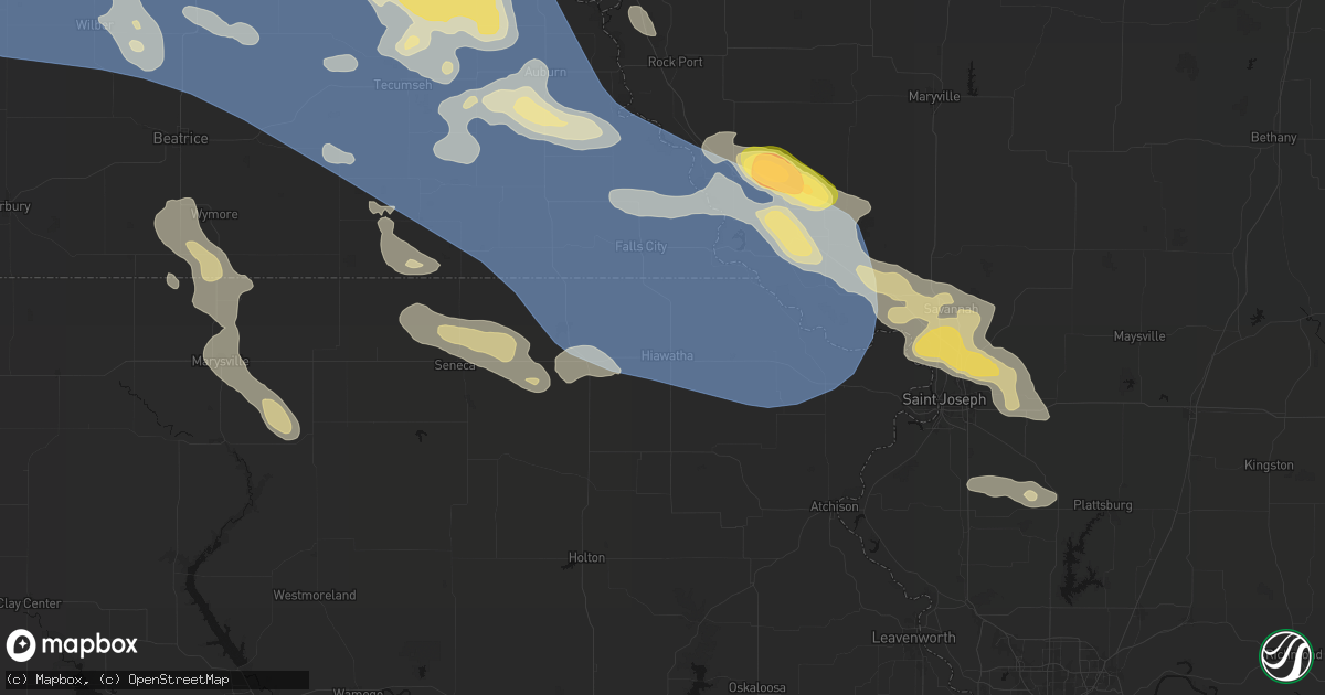 Hail map in Hiawatha, KS on August 19, 2026