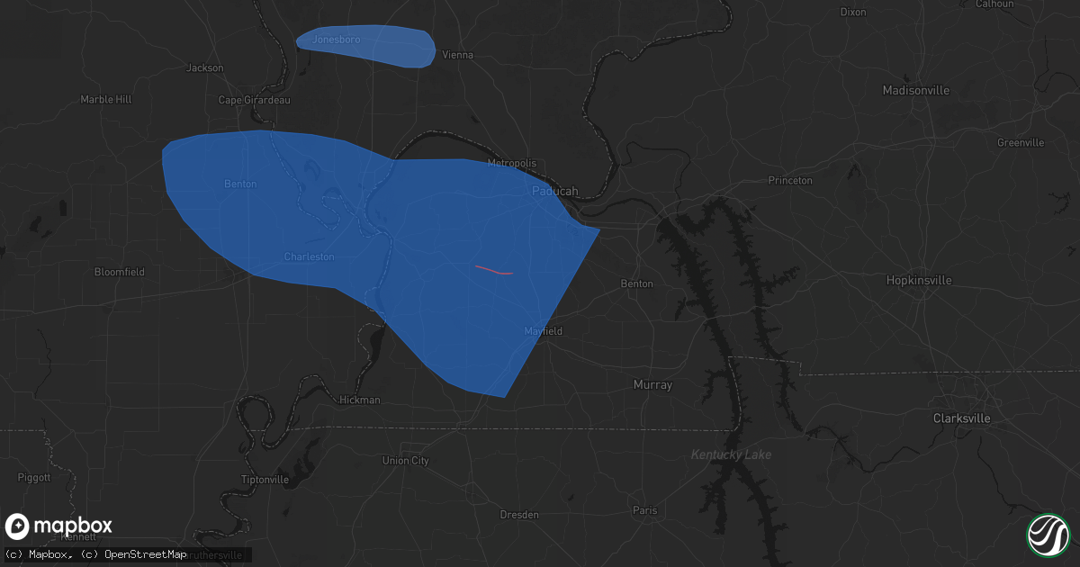 Hail map in Hickory, KY on August 19, 2026