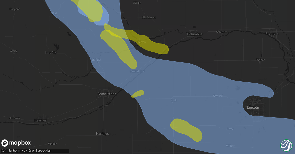 Hail map in Hordville, NE on August 19, 2026