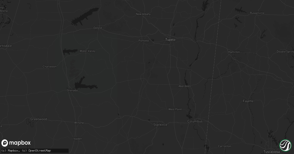 Hail map in Houston, MS on August 19, 2026