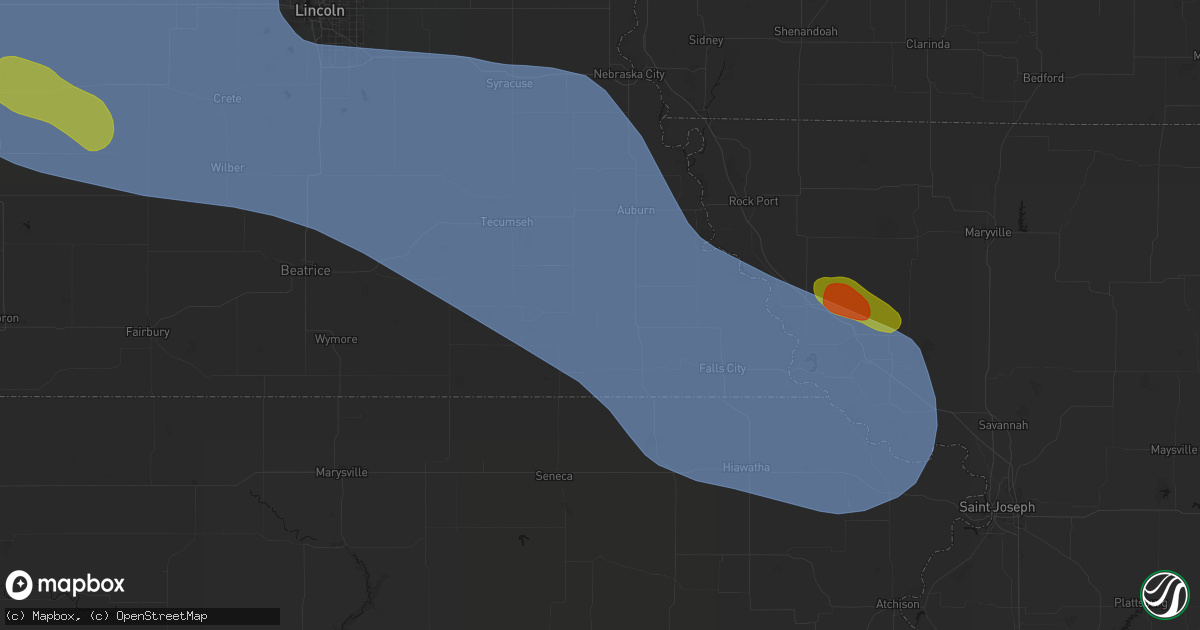 Hail map in Humboldt, NE on August 19, 2026