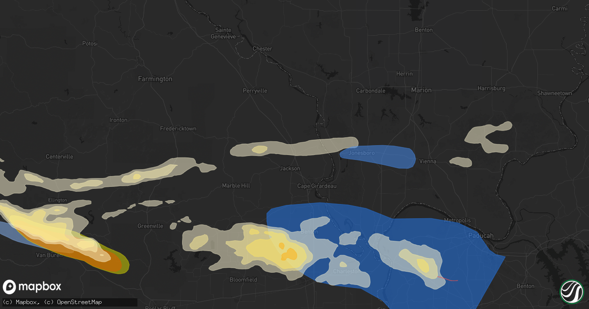 Hail map in Jackson, MO on August 19, 2026