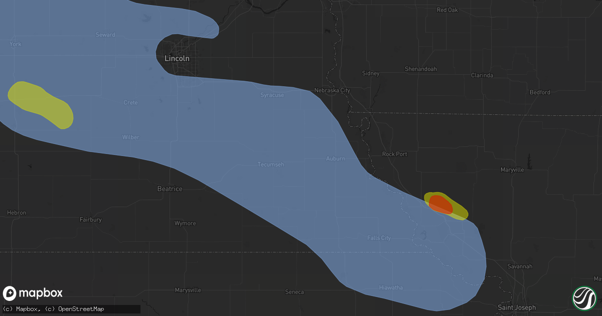 Hail map in Johnson, NE on August 19, 2026