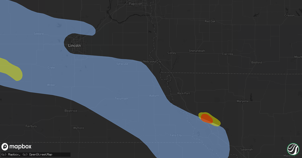 Hail map in Julian, NE on August 19, 2026