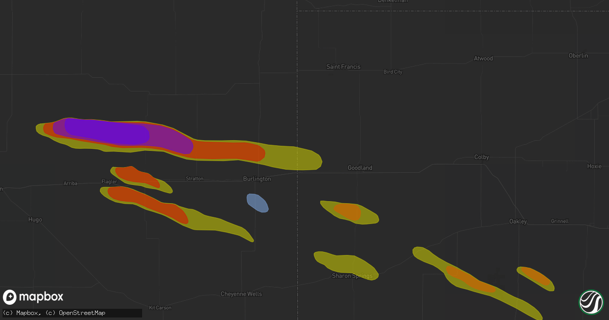 Hail map in Kanorado, KS on August 19, 2026