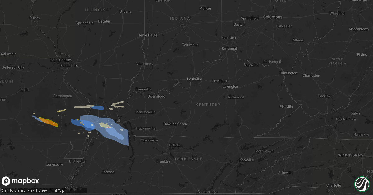 Hail map in Kentucky on August 19, 2026