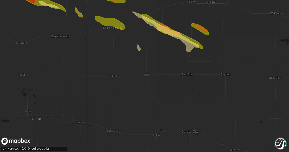 Hail map in Leoti, KS on August 19, 2026
