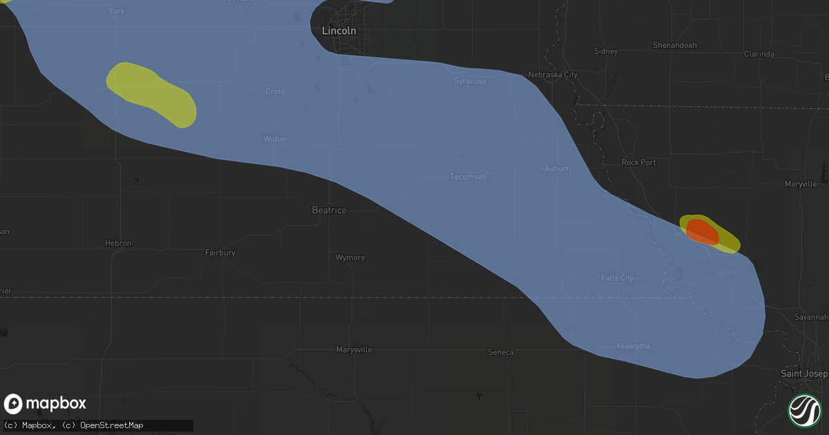 Hail map in Lewiston, NE on August 19, 2026