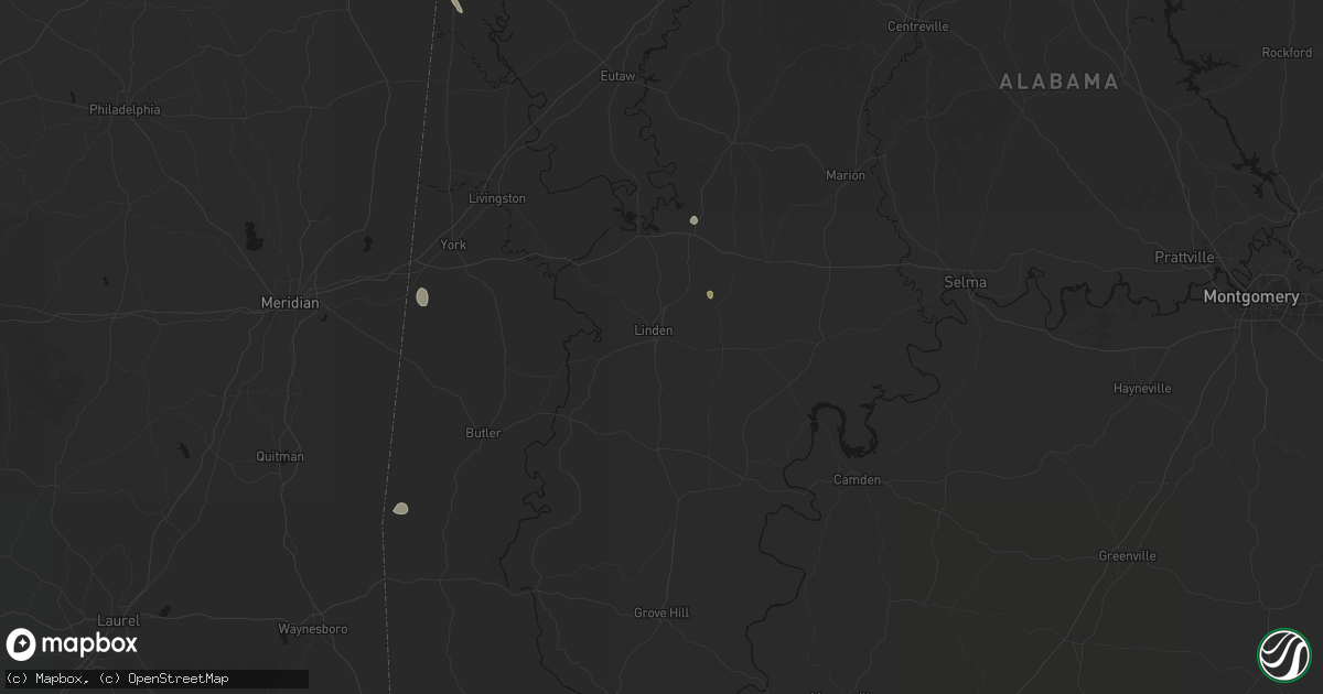 Hail map in Linden, AL on August 19, 2026