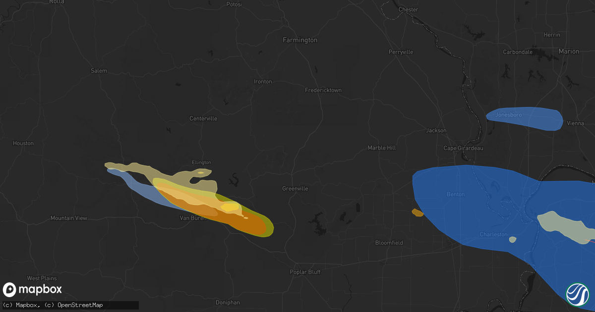 Hail map in Lodi, MO on August 19, 2026