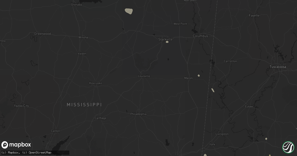 Hail map in Louisville, MS on August 19, 2026