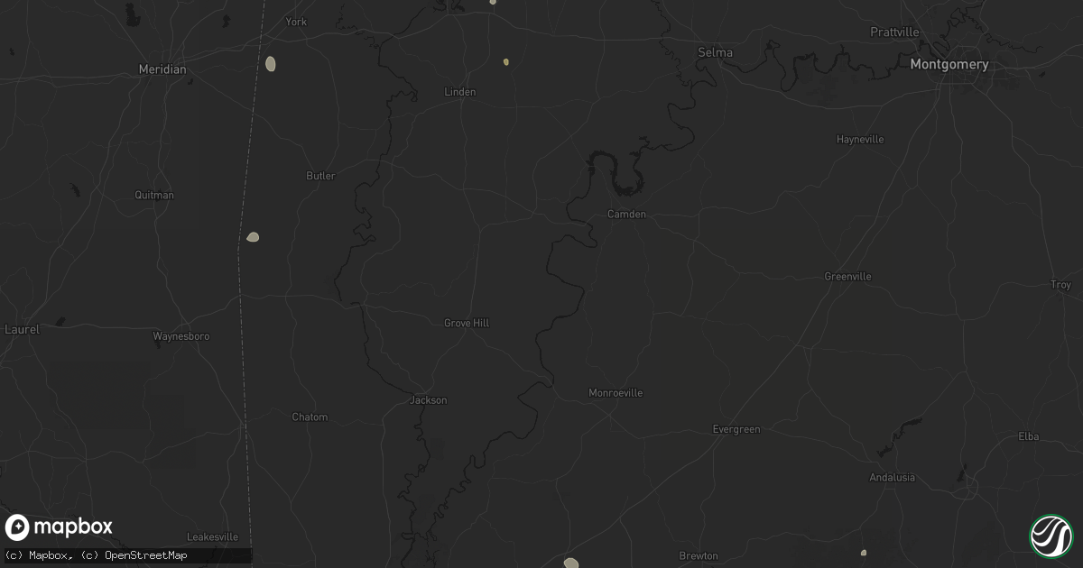 Hail map in Lower Peach Tree, AL on August 19, 2026