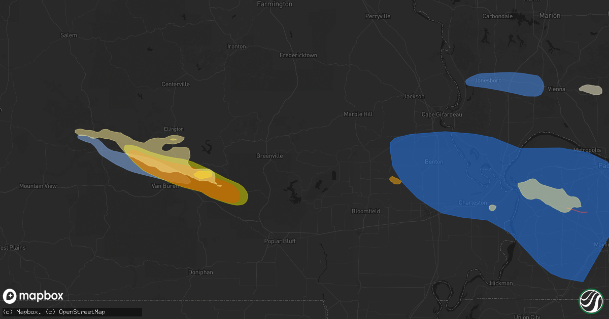 Hail map in Lowndes, MO on August 19, 2026