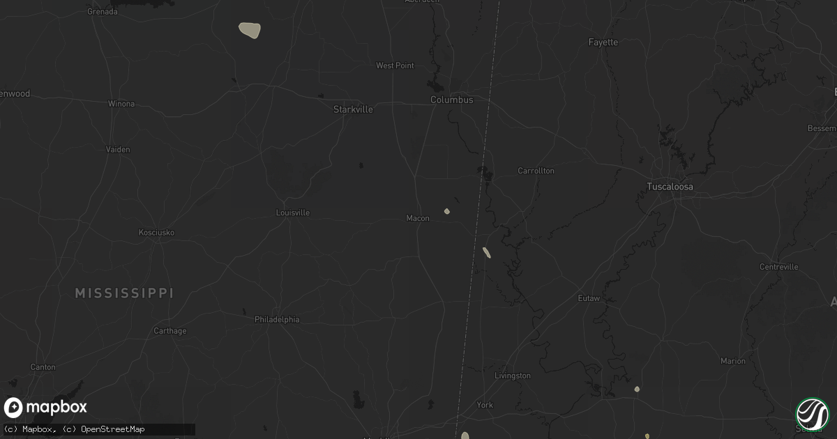 Hail map in Macon, MS on August 19, 2026