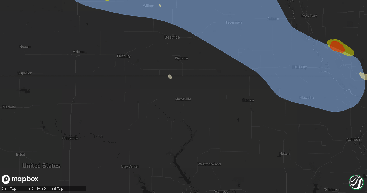 Hail map in Marysville, KS on August 19, 2026