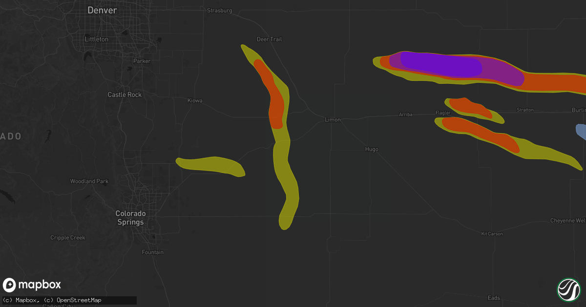 Hail map in Matheson, CO on August 19, 2026