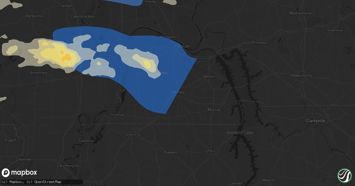 Hail map in Mayfield, KY on August 19, 2026