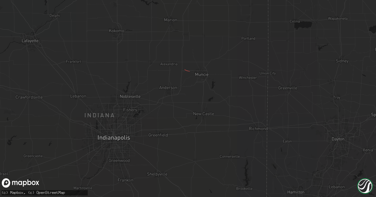 Hail map in Middletown, IN on August 19, 2026