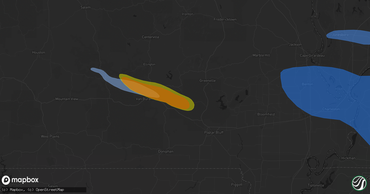 Hail map in Mill Spring, MO on August 19, 2026