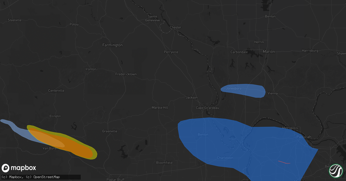 Hail map in Millersville, MO on August 19, 2026