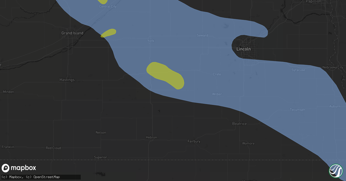 Hail map in Milligan, NE on August 19, 2026
