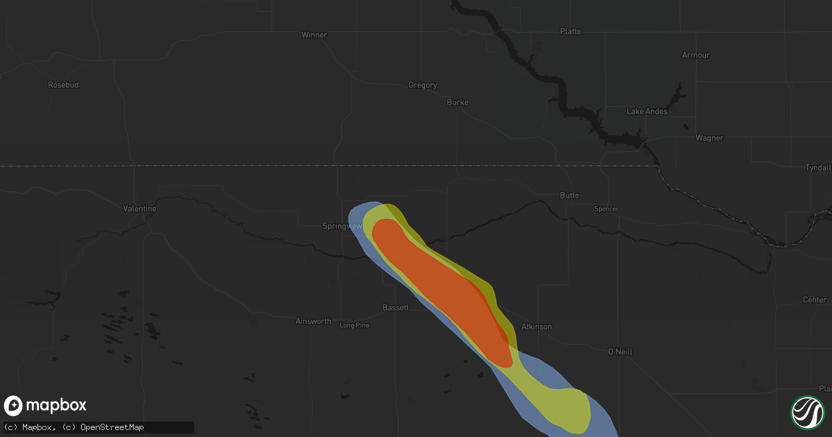 Hail map in Mills, NE on August 19, 2026