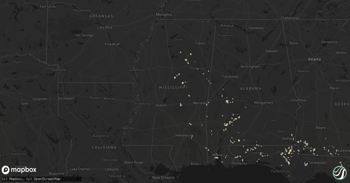 Hail map in Mississippi on August 19, 2026