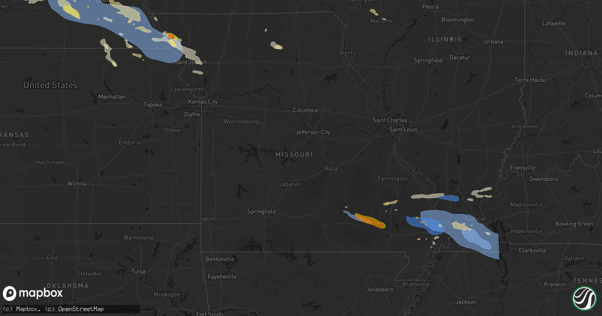 Hail map in Missouri on August 19, 2026