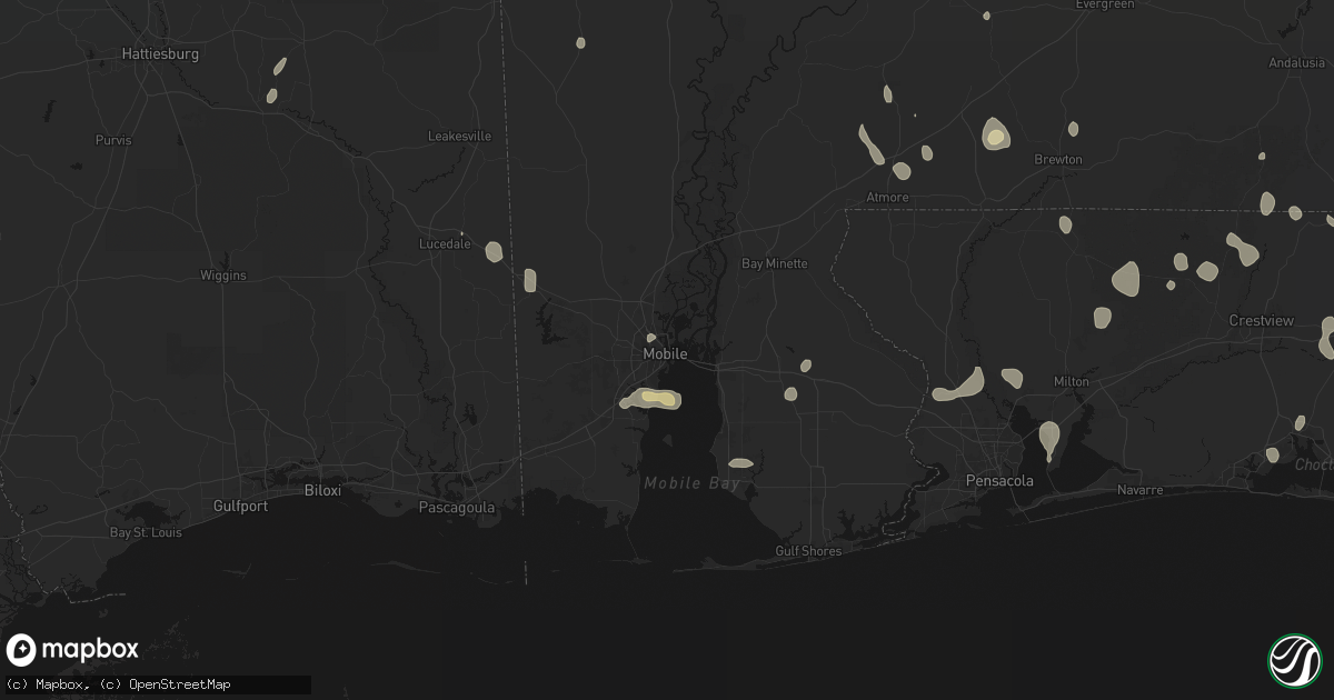 Hail map in Mobile, AL on August 19, 2026