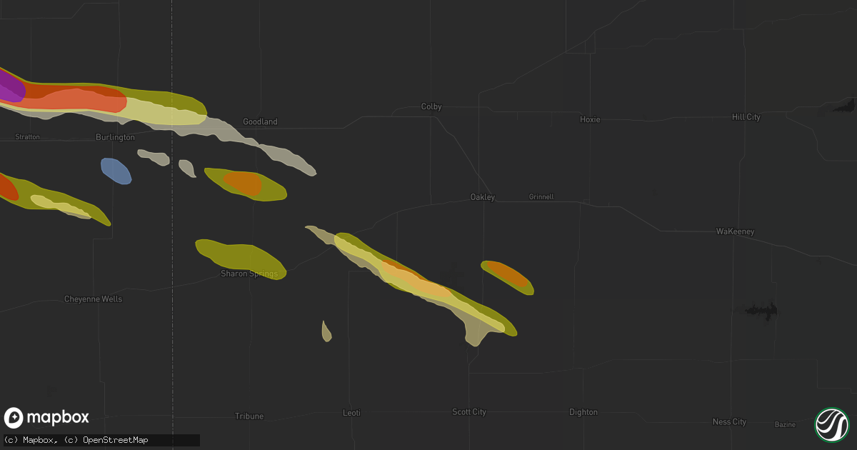 Hail map in Monument, KS on August 19, 2026