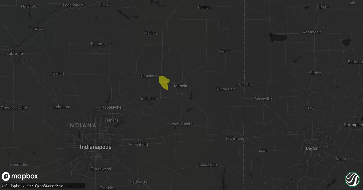 Hail map in Muncie, IN on August 19, 2026