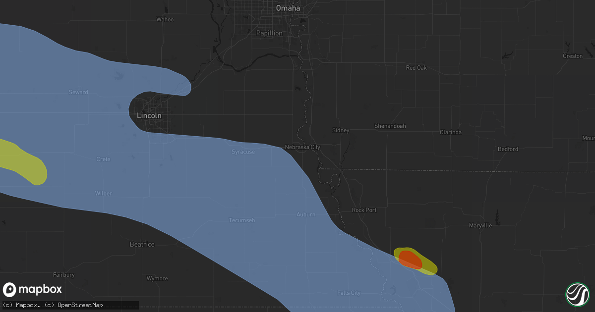 Hail map in Nebraska City, NE on August 19, 2026