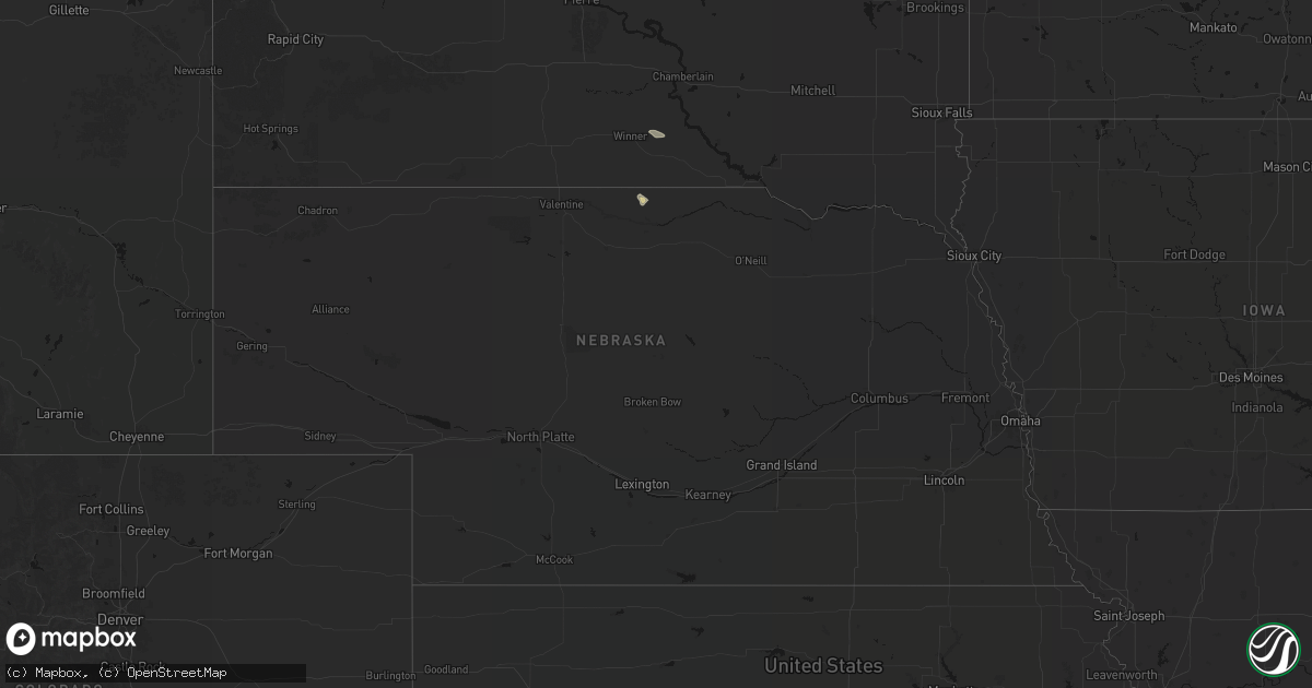 Hail map in Nebraska on August 19, 2026