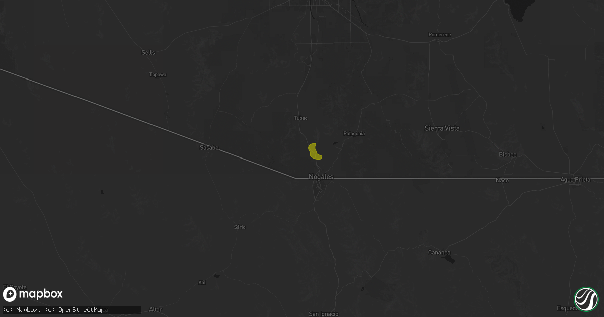 Hail map in Nogales, AZ on August 19, 2026