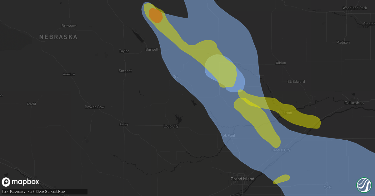 Hail map in North Loup, NE on August 19, 2026