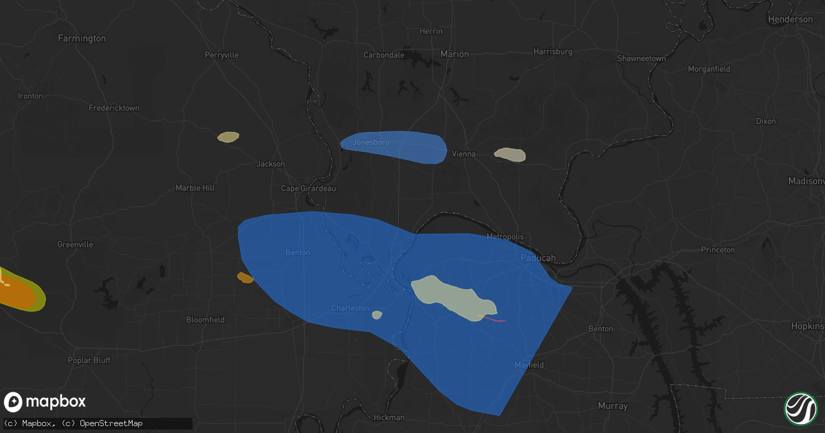 Hail map in Olmsted, IL on August 19, 2026