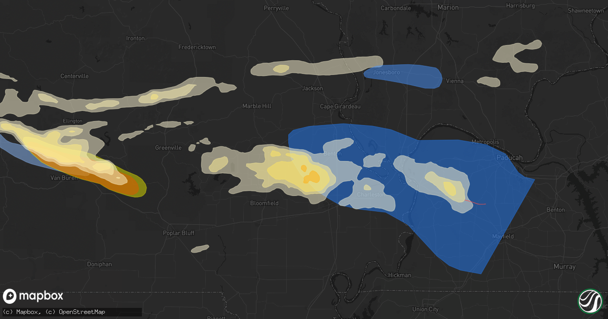 Hail map in Oran, MO on August 19, 2026